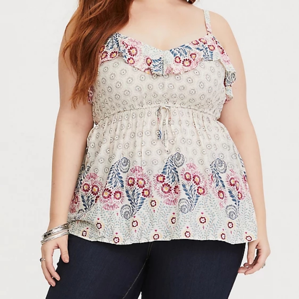 TORRID FLORAL RUFFLE CHALLIS CAMI NWT